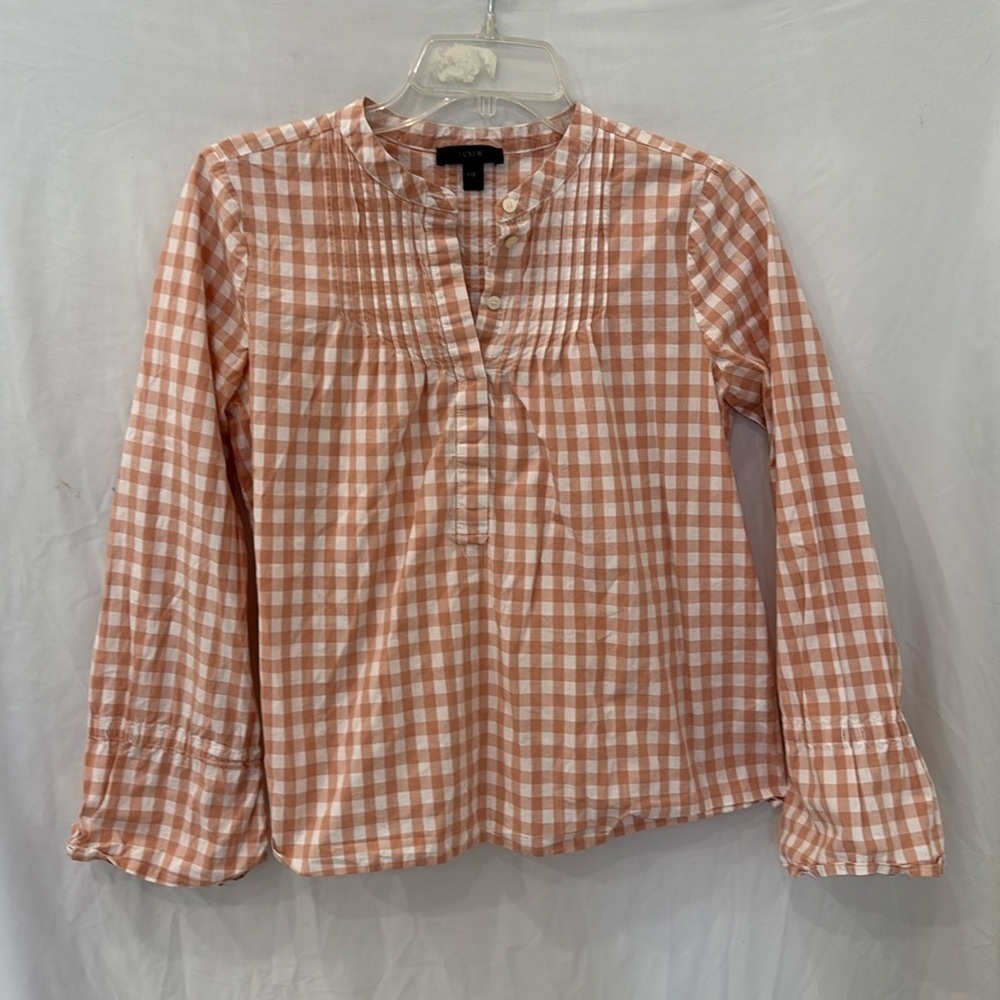 JCrew Tie Sleeve Pintuck Gingham Top sz XXS missing arm ties